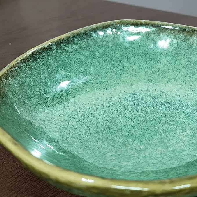 Ceramic Decorative Bowl with Green Glaze, 8'' Small Candy Bowl, Key Dish for Entryway Table, Home Decor Accent, Trinket Tray Holder for Nightstand Ring Gift (8'' Green)