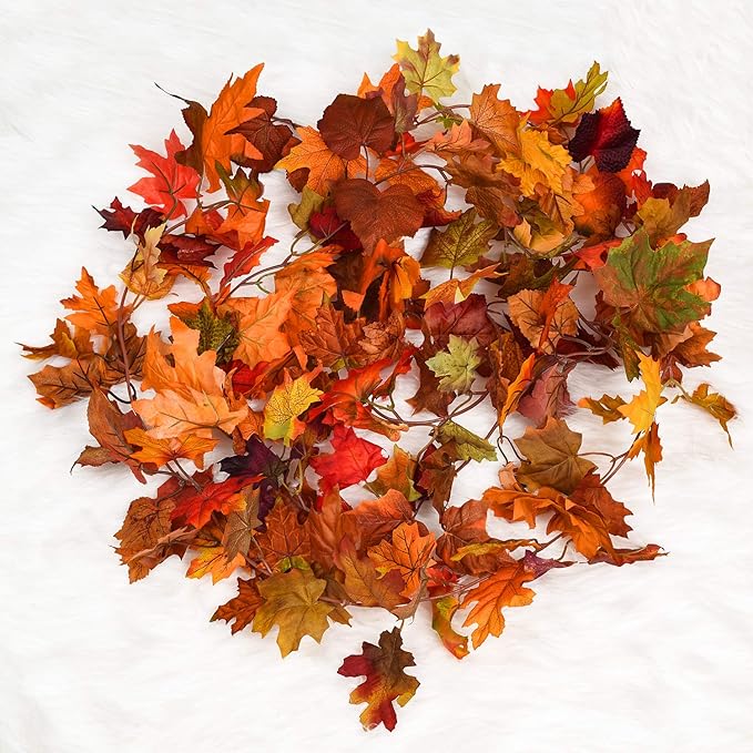 Lvydec 2 Pack Fall Maple Garland - 5.9ft/Piece Artificial Fall Foliage Garland Colorful Autumn Decor for Home Wedding Party (Mixed Color)