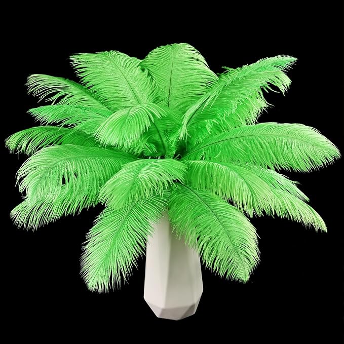 THARAHT Green Ostrich Feathers 12pcs Natural Bulk 10-12Inch 25cm-30cm for Crafts Wedding Party Centerpieces Mardi Gras and Home Decoration Feathers