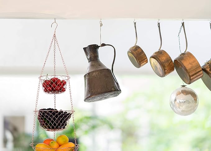 IBERG 3-Tier Fruit Basket Hanging Baskets for Storage - Kitchen Bathroom Organizer (Copper)