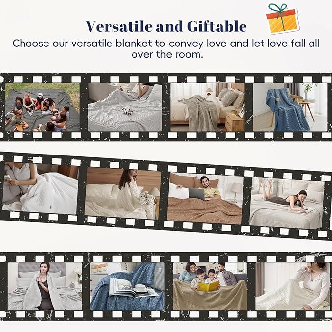 PHF 100% Cotton Waffle Weave Throw Blanket, Soft Lightweight Breathable Cozy Summer Throws for Couch Bed Sofa, Luxury Aesthetic Woven Blanket for Home Decor & Office, 50"x60", Capulet Olive