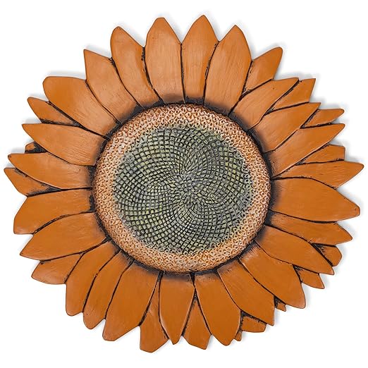 NAT & Jules Sunflower Shaped Dimensional Indoor Outdoor 12 inch Cast Resin Decorative Garden Stepping Stone, Patio, Walkway Sculpture Yard Art, Orange