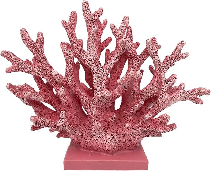 5.8" H Pink Coral Decor - Resin Coral Statue, Nautical Decor for Home, Bedroom, Bathroom, Living Room, Ocean Themed Cabinet Shelf Tabletop Decoration