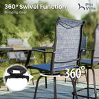 PHI VILLA 3 Piece Outdoor Bar Set, High Top Patio Bistro Table and Bar Chairs with Blue Textilene Fabric & Rustproof Metal Frame for Backyard, Balcony, Garden & Poolside