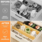 BAMEOS 4 pcs 3" High Bamboo Drawer Dividers Adjustable Drawer Organizer Expandable Drawer Organization Utensil Organizers for Kitchen Dresser Bathroom Bedroom and Office