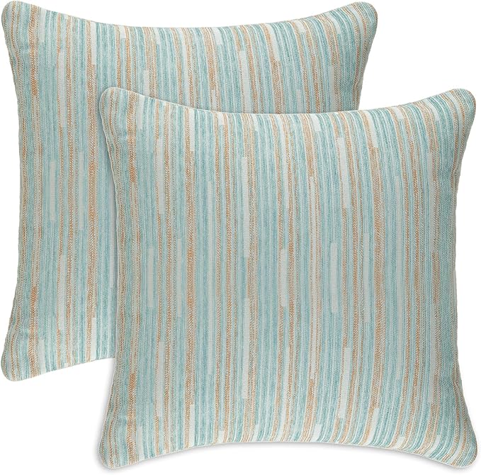 Yeiotsy Pillow Cases Blue, Pack of 2, Decorative Throw Pillow Covers Striped Bohemia Couch Cushion Covers for Sofa Home Decor (Light Blue, 18 X 18 Inches)
