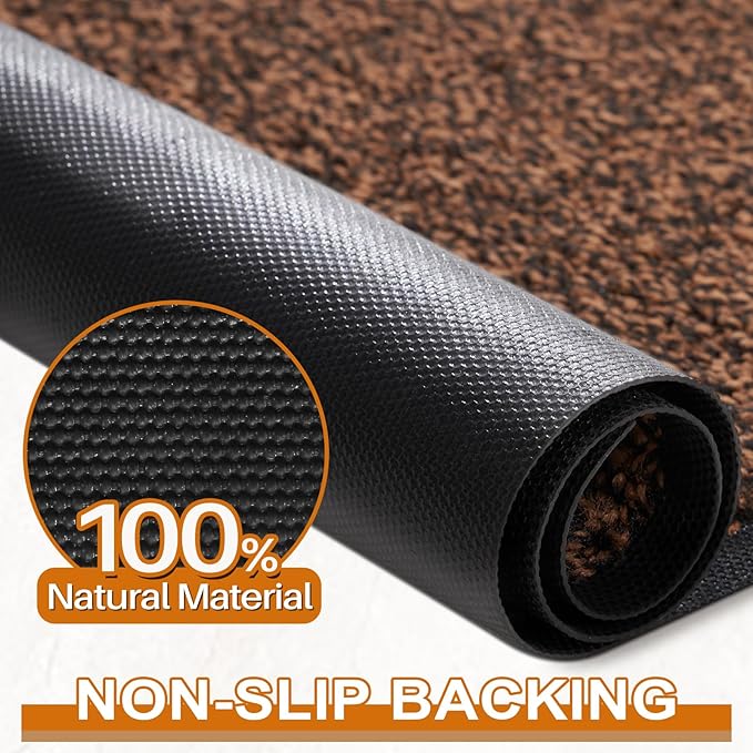 Mibao Front Door Mat, Dirt Trapper Welcome Mat for Outdoor Indoor, Non-Slip Waterproof Doormat, Durable Machine Washable Low Profile Entry Rug for Back Door Outside Patio Porch, 32" x 20", Brown