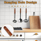 FJNATINH Stainless Steel Wok Spatula,Ladle,Skimmer Ladle Tool Set,Mirror Polished Cooking Utensils with Wooden Handle,Easy to Clean Wok Accessories,Black 3 PCS