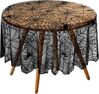 eZAKKA Round Halloween Tablecloth, 70 Inch Spider Webs Tablecloths Black Tablecloth Lace Fabric Table Cloths Spooky Table Cover for Parties Gothic Halloween Home Decorations