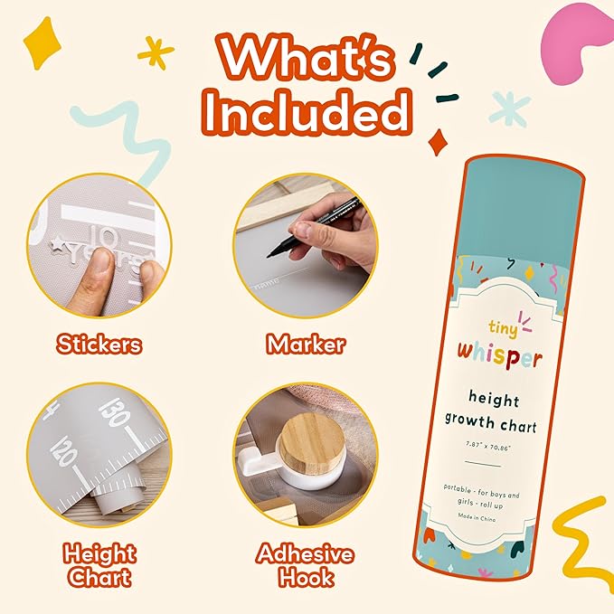 Height Chart for Kids Customizable Kids Height Wall Chart with Stickers, Marker & Hook Hanging Growth Chart Measurement for Wall Easy Installation for Baby Room Nursery and Playroom