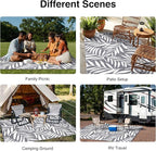 OLANLY Waterproof Outdoor Rug 6x9 ft, Reversible Outdoor Plastic Straw Rug with Leaf Pattern, RV Mat, Indoor Outdoor Carpet for Patio, Camping, Balcony, Deck, Backyard, Grey & White