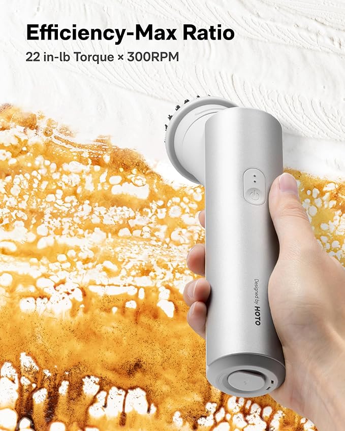 HOTO Cordless Electric Spin Scrubber, IPX7 Full Body Waterproof Dish Scrubber Brush, Bathroom Cleaning Brush, Max 22 in-lb, Power Scrubber with 9 Brush Heads for Kitchen, Sink, Bathroom, Shower, Tile