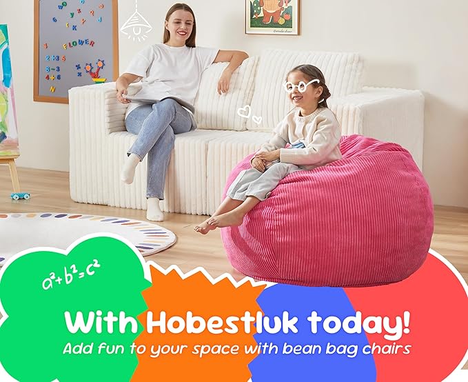 Hobestluk 2.5FT Bean Bag Chair Beanbags Small Bean Bag Chair with Filler Included Teardrop Bean Bag with Removable Cover for Bedroom Living Room (Small, Pink)