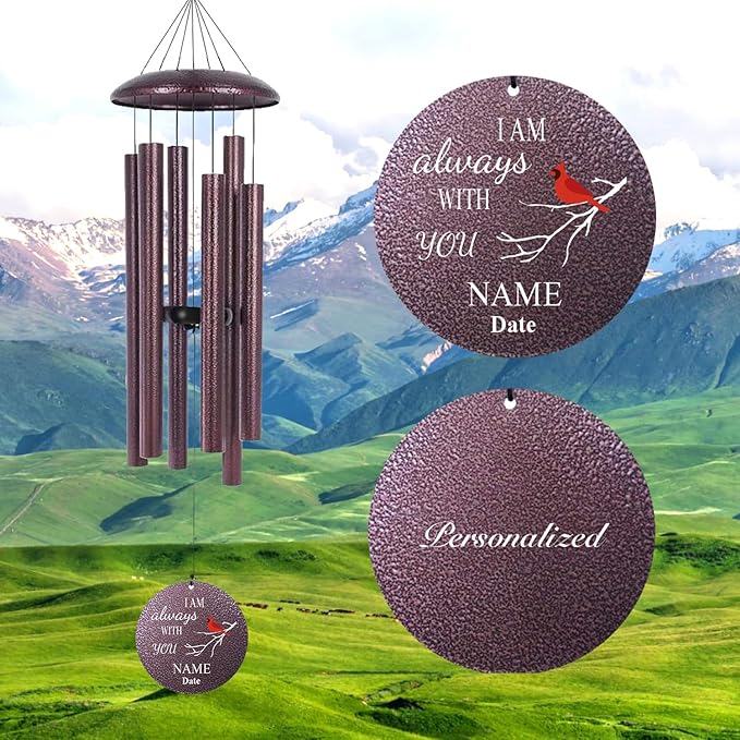 ASTARIN 36" Large Deep Tone Personalized Name Sympathy Wind Chimes, Cardinal Memorial Wind Chime for Loss of Mother Father Loved One, Bereavement Condolence Gifts Decor Outdoor Patio Garden