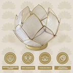 Blooming Lotus Capiz Shell Tealight Candle Holder, Handcrafted Decorative Tea Light Candleholder with Translucent Flower Petals for Ambient Illumination and Natural Elegance, Natural