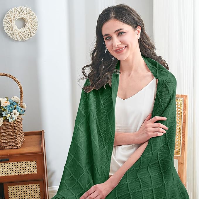 inhand Knitted Throw Blanket for Couch and Bed, Soft Living Room Home Decor Knitted Blanket with Tassel, Outdoor Lightweight Breathable Summer Blanket, Farmhouse Warm Woven Decorative, 50"x60"