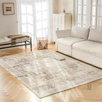 6'x9' Area Rug - Vintage Persian Medallion Design Low-Pile Faux Wool Rug, Non-Slip Backing, Machine Washable, for Living Room, Dining Room, Bedroom (Cream/Taupe)