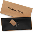 Solino Home Linen Black Table Runner 48 Inches - 100% Pure Linen Small Table Runner 14 x 48 Inch Ideal for Dresser and Coffee Tables - Fall, Autumn, Halloween, Thanksgiving - Fete