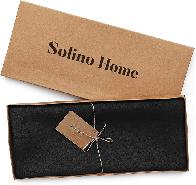Solino Home Linen Black Table Runner 120 Inches Long - 100% Pure Linen Dining Table Runner 14 x 120 Inch for Fall, Autumn, Halloween, Thanksgiving - Fete