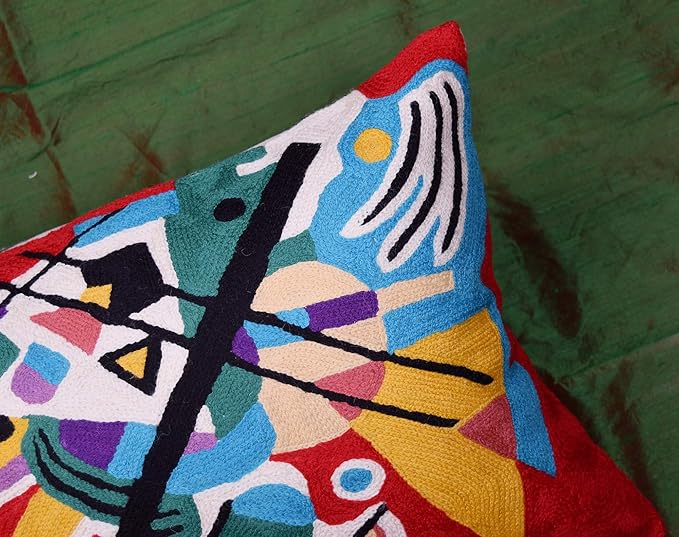 Lumbar Kandinsky Red Abstract Pillow Cover Modern Throw Pillowcase Modern Chair Cushion Red Contemporary Pillowsham Farmhouse Couch Cushions Hand Embroidered Wool Size 14x20