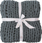 Bigacogo Chunky Knit Throw Blanket for Couch, 80x90 inches, 100% Hand Knitted with Thick Jumbo Chenille Yarn, Cozy Soft Large Rope Knot Cable Crochet Blankets for Sofa Bed Living Room, Iron Gray
