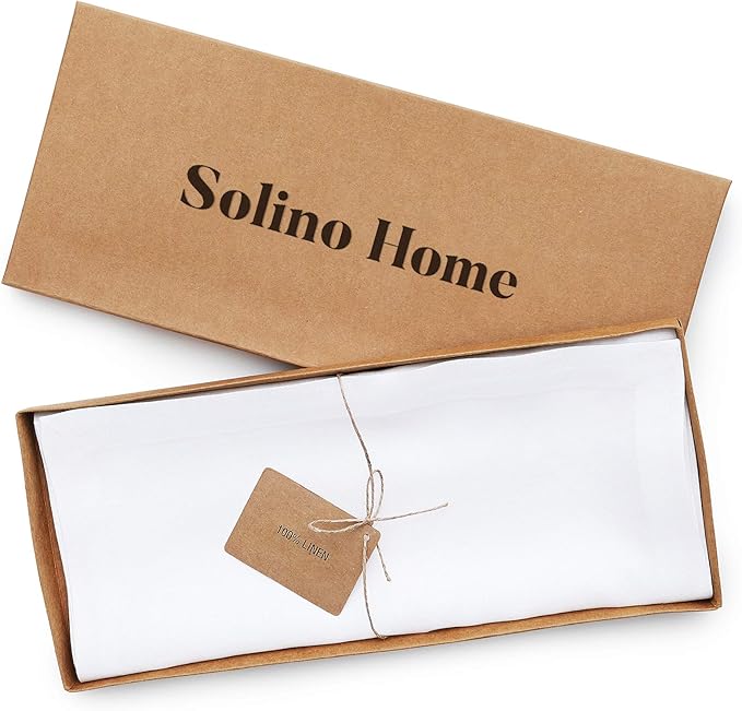 Solino Home Linen White Table Runner 144 Inches Long - 100% Pure Linen Extra Long Table Runner 14 x 144 Inch for Fall, Autumn, Halloween, Thanksgiving - Fete