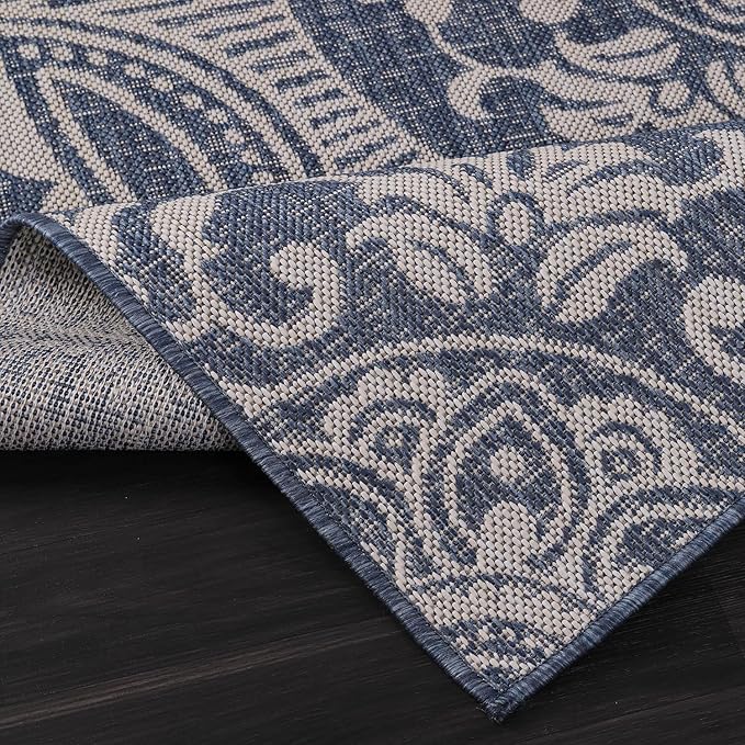 Medallion Outdoor Rug 5x7 Washable Outside Carpet for Indoor Patio Porch Waterproof Easy Cleaning Non Shedding Area Rugs Blue 5 x 7