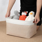DULLEMELO Fabric Storage Bins, Storage Baskets for Organizing, Collapsible Rectangular Fabric Baskets for Shelves, Empty Gift Baskets (3-Pack Medium-15 inch X 11 inch X 9.5 inch , White&Khaki)