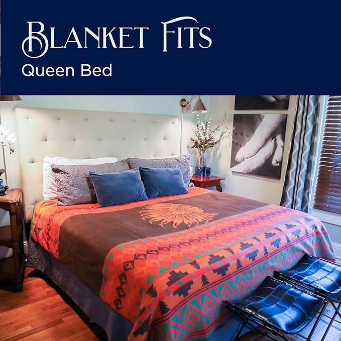 Beacon Blankets Southwestern Chief Henry Native American Design Throw - 90" x 90" Blanket Only - Premium Plush Blanket Can be Used for Queen or King Size Bed