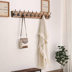 Dseap Wall Mounted Coat Rack: 38-1/4" Long, Patented, Heavy-Duty, 10-Double-Hooks Wooden Hanger Rail for Winter Coats, Hats, Jackets, Clothing - Natural & Black, Pack of 2
