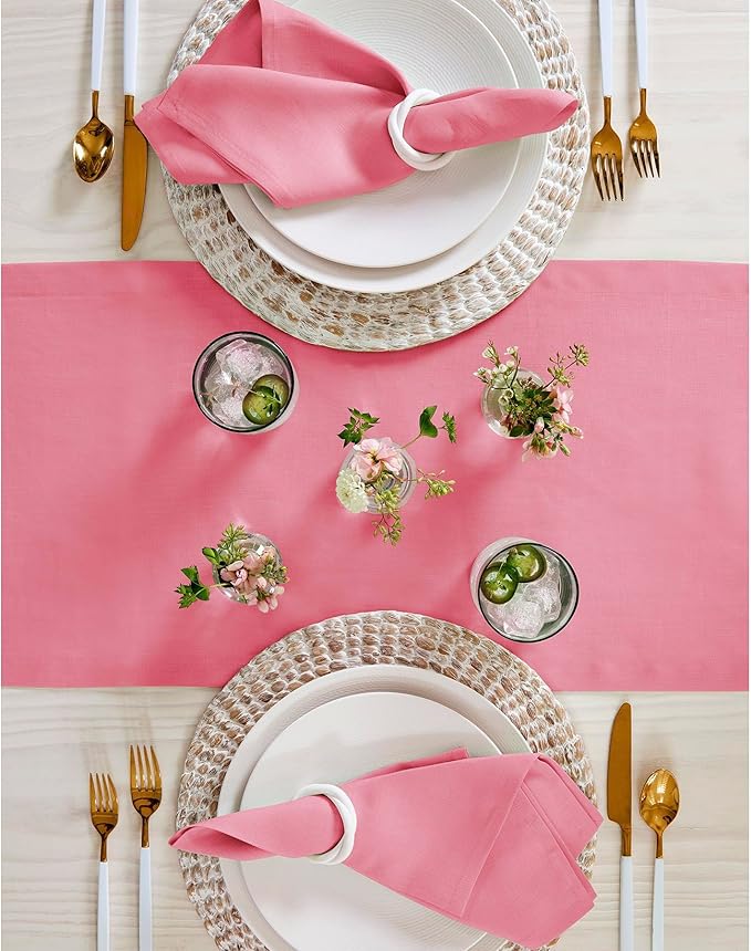 Solino Home Linen Table Runner 36 Inches - 100% Pure Linen Pink Carnation Table Runner 14 x 36 Inch Ideal for Dresser and Coffee Tables - Halloween - Fete