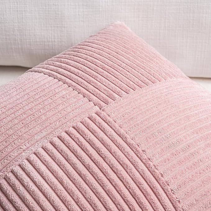 Fancy Homi 2 Packs Blush Pink Lumbar Decorative Throw Pillow Covers 16x32 Inch for Living Room Couch Bed, Rustic Farmhouse Boho Home Decor, Soft Striped Corduroy Rectangle Accent Cushion Case 40x80 cm
