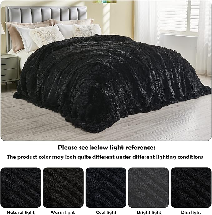 GONAAP Fuzzy Faux Fur Throw Blanket Twin Size Black Super Soft Cozy Plush Fuzzy Shaggy Blanket for Couch Sofa Bed (Black, Twin(60"x80"))
