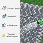GAOMON Reversible Outdoor Rug 9'x18' Waterproof Plastic Straw Rug, Patio Rug, Large Modern Area Rug Carpet, Indoor Outdoor Rugs for Camping, Porch, Deck, Balcony, Backyard, Grey/White(Geometric)