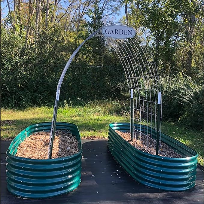 1 Pack 8x3x1.5FT Galvanized Raised Garden Bed Kit Oval Metal Ground Planter Box Outdoor Bottomless Planter Raised Beds for Vegetables Flowers Herbs Fruits, Green