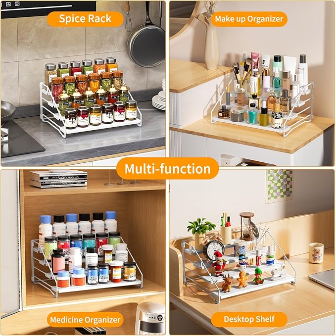 RCHYFEED Spice Rack Organizer for Cabinet, 4 Tier Spice Organization for Cabinet Depth Adjustable,Tierd Spice Rack Seasoning Organizer for Kitchen Countertop Pantry, Metal(1 Pack)
