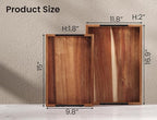 Acacia Wood Set of 2 Serving Tray with Metal Handles,Ottoman Decorative Trays Platter for Coffee Table,Living Room,Bar,Party