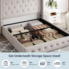 Allewie Full Size Lift Up Storage Bed, Button Tufted Headboard with Wingback, Hydraulic Support, No Box Spring Needed, Light Beige