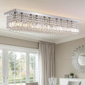 Luxury Lighting Fixture Chandelier Rectangular with Raindrop Crystals Pendant Light Fixture 10-Lights Modern Crystal Rectangle Flush Mount Chandelier for Living Room Dining Room Bar L47 Inch