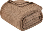 EMME Cotton Muslin Queen Blanket Bed Layering Breathable Gauze Blanket Soft Lightweight Blankets Adults (Brown, 90"x90")