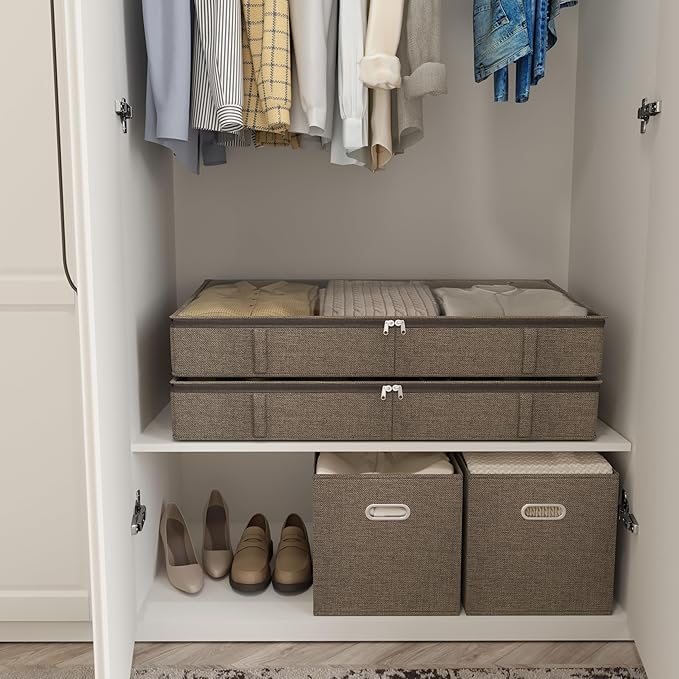 Under Bed Storage Containers 50L - Low Profile Organizer Brown