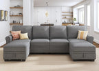 HONBAY Convertible Sectional Sofa with Storage U Shaped Sectional Couch with Reversible Chaise Small Sectional Couches for Living Room,Grey
