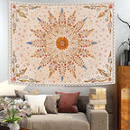 Fowocu Boho Floral Mandala Tapestry for Bedroom Aesthetic Watercolor Bohemian Flower Wall Tapestry Brown Beige Hippie Indian Tapestries Wall Hanging for Living Room Dorm Decor 60 x 44 Inch
