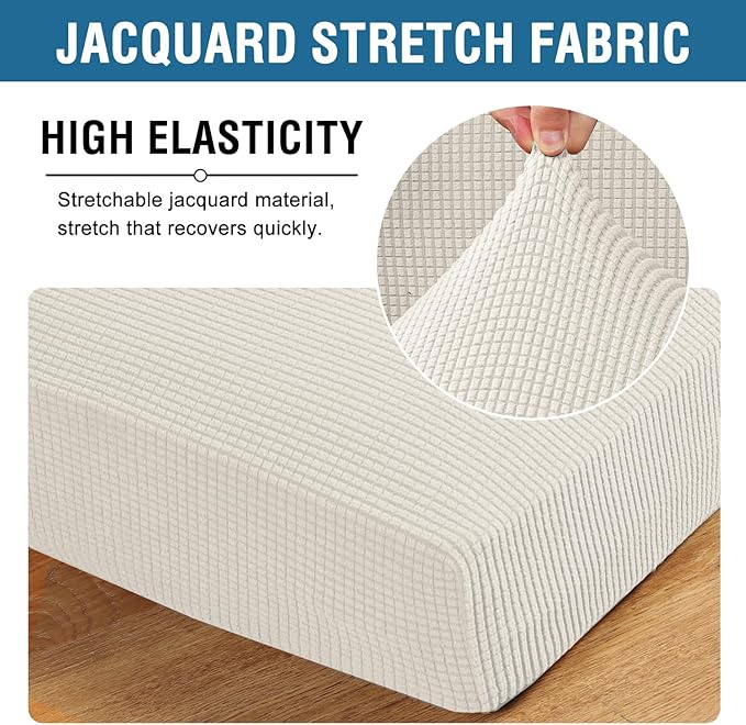 H.VERSAILTEX Super Stretch Individual Seat Cushion Covers Sofa Covers Couch Cushion Covers Slipcover Sets Thick Jacquard Textured Twill Fabric (1 Piece Chair Cushion Cover, Porcelain)