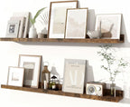 Fun Memories Picture Ledge Shelves Set of 2, 36 Inch Rustic Wall Mounted Floating Shelves with Lip for Home Storage and Décor in Bathroom, Kitchen, Nursery, Bedroom, Living Room, Brown