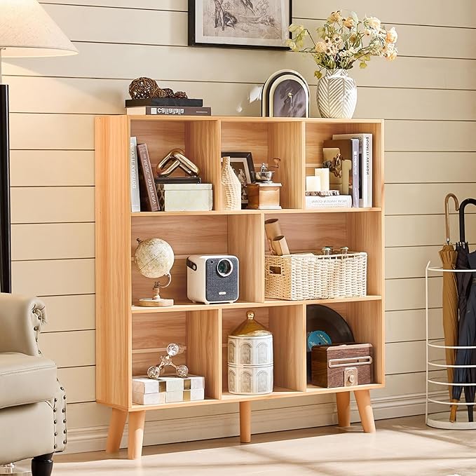 LEYAOYAO Wooden 8 Cube Book Shelf - Natural 3 Tier