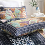NEWLAKE Cotton Patchwork Bedspread, 3-Piece Bedding Quilt Set with Real Stitched Embroidery, Reversible Matelasse Bed Coverlet Set,Vintage Flowery Grid,Queen Size