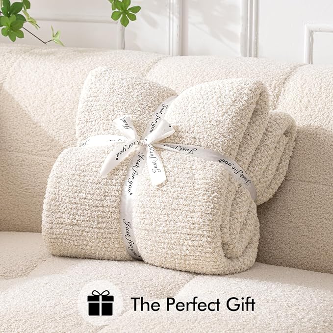 MIULEE Cream Super Soft Throw Blanket for Bed, Twin Size Cozy Fluffy Warm Blankets Knit Blankets for Couch, Sofa, Chair, Living Room, Camping, Picnic, 60 x 80 inch