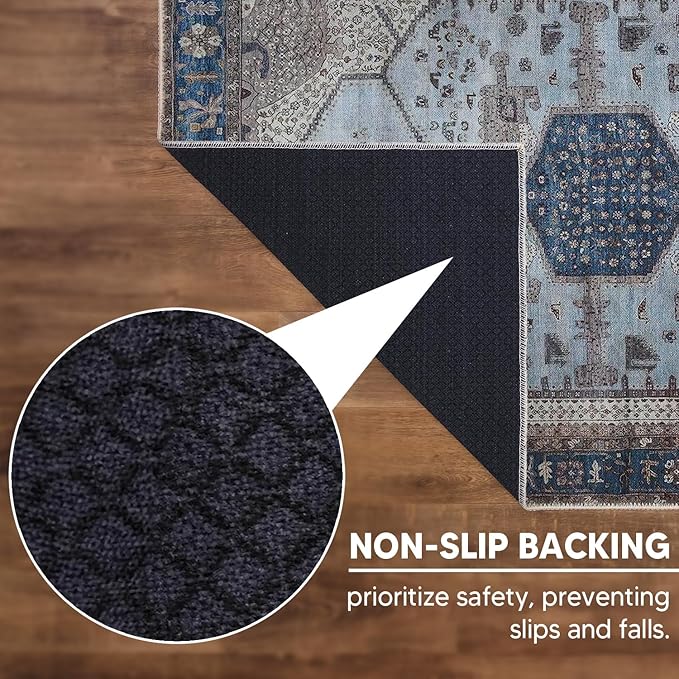 Keen Home Design 5x7 Rug - Machine Washable Area Rug with Non-Slip Backing, Ideal for Living Room, Dining Room, Bedroom - Vintage, Easy Clean, Durable, Low Pile Rug - (5' x 7')