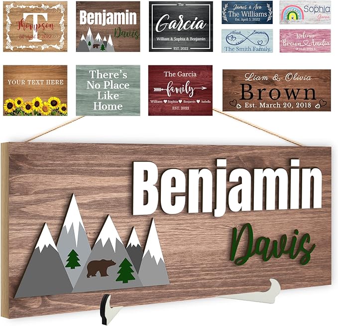 Custom Wood Sign Prsonalized Text Business 3D Home Decor, Personalized Rustic Plaque Board Hanging Wooden Name Sign for Wall Art, Customized Signs Plank Decoration Gifts for Wedding Family Farmhouse Kitchen, Rectangle